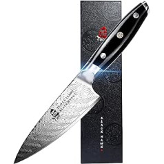 TUO Santoku pavāra nazis, virtuves nazis, šefpavāra nazis, vācu oglekļa nerūsējošā tērauda asa naža asmens, 15 cm, G10 rokturis, ar dāvanu kastīti, melns, Hawk S sērija