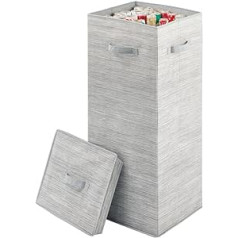 mDesign Wrapping Paper Roll Storage Box - Large Box with Lid and Synthetic Fibre Handles - Stylish Textured Look Storage Box for Long Rolls - Grey and Beige