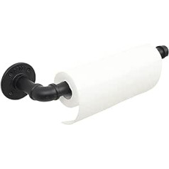 LINKPIPES Industrial Pipe Paper Towel Holder, Kitchen Roll Dispenser Under Cabinet Rustic Paper Towel Holder Wall Mounted Hanging Paper Towel Rack for Bathroom (Black)