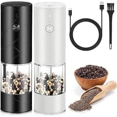 2 Pieces Electric Pepper and Salt Mill Set, Electric Pepper Mill with LED Light and Adjustable Coarseness, Stainless Steel Automatic Spice Mill with 100 ml Capacity for Kitchen, Restaurant, BBQ