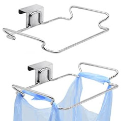 2 Pack Hanging Trash Bag Holders, Stainless Steel Door Back, Garbage Bag Hanger for Kitchen Cabinet, Cabinets, Convenient, Sturdy Under Counter Over Door Waste Bin Basket