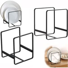 Kensbro Pack of 2 Plate Organiser Cabinet Metal Plate Holder Multifunctional Plate Stand with Easy to Carry Handles Dish Drainer Tableware for Plates Chopping Boards Pot Lid, Black (S)