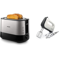 Philips HD2637/90 Toaster, Plastic, Black/Stainless Steel & HR3741/00 Hand Mixer (450 Watt, 5 Speeds Plus Turbo) White/Black