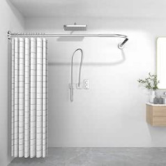 Raoot Shower Curtain Rail L Shape, Bathroom Bath Corner Shower Rail, 75-95 x 115-165 cm, Adjustable Drilling Shower Curtain Rail for Bathroom/Bathtub