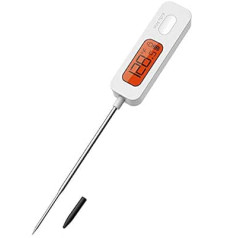 BFOUR Meat Thermometer Digital Cooking Roasting Thermometer with Instant Read LCD Big Screen Best for Food, Meat, Grill, BBQ, Milk, and Water Turkey, White (Battery Included)