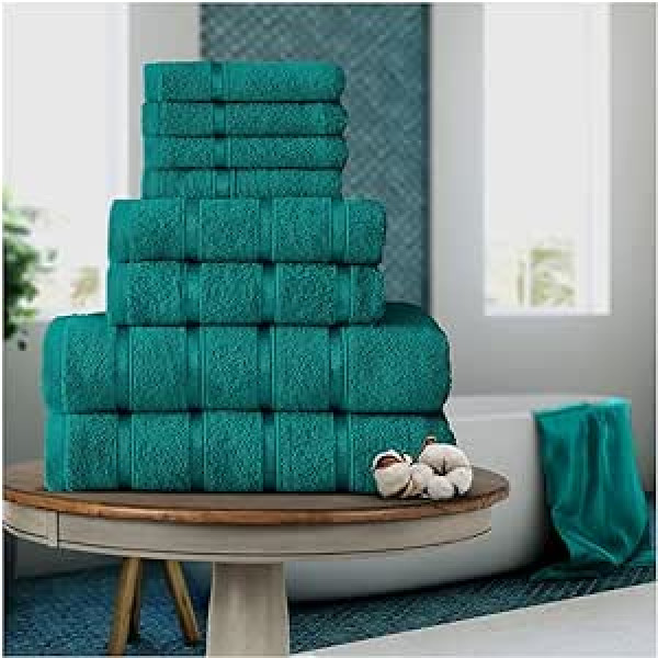 Fairwayuk 8 Piece Bathroom Towel Set Ultra Soft Premium Quality Water Absorbing Gift Sets 100% Egyptian Cotton 4 Face 2 Hand Towels Teal