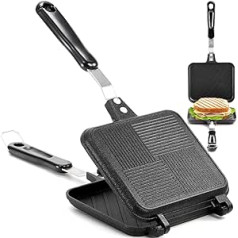 Elsjoy Non-Stick Hot Sandwich Panini Maker with Handle, Aluminium Double Sided Frying Pan Detachable Grilled Sandwich Flip Pan, Stovetop Toasted Sandwich Maker Pan for Home, Kitchen, Breakfast