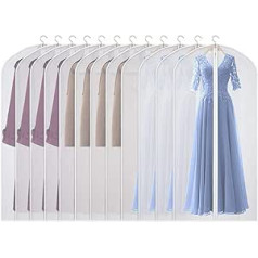 Univivi Long Garment Bags, Set of 12, PEVA Garment Covers, Transparent, Mothproof, Suitable for Long and Large Dress Skirts, Coats (60 x 152 cm)