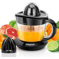 Aigostar Electric Juicer, 2 Cones, Orange Squeezer, 40 Watt, Citrus Juicer 0.7 Litres, 2 Directions of Rotation, High Juice Yield, Drip-Proof Spout, BPA-Free