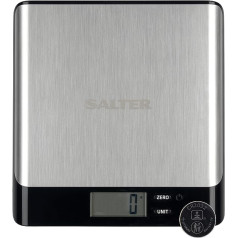 Salter 1052A SSBKDR Pro digitālie virtuves svari Elektroniski viegli tīrāmi Slaida dizaina LCD displejs Samontēts akvatronic funkcija šķidrumu mērīšanai Vietu taupoši nerūsējošā tērauda svari