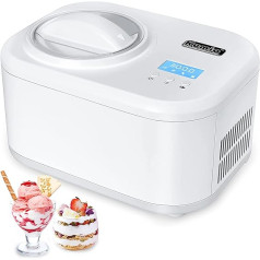 KUMIO saldējuma automāts ar kompresoru, ledus automāts pašatdzesē, saldēta jogurta mašīna ar LCD displeju un taimeri, noņemams maisīšanas putotājs un 1 l bļoda un caurspīdīgs vāks, 100 W saldējuma automāts, balts