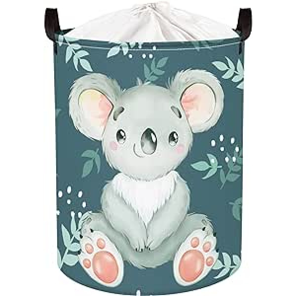 Clastyle 45L Cute Koala Leaves Animal Blue Laundry Basket Round Toy Clothes Storage Basket for Children's Room, 36 x 45 cm