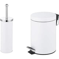 iTrend Bathroom Set - White Trash Can + Brush