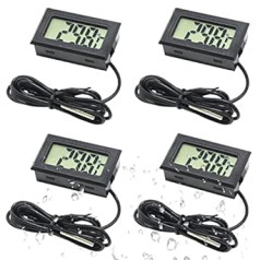 Digitales LCD-Thermometer, 4 Stück, Heizkörper-Auswuchtthermometer ar externer wasserdichter Sonde für Kühlschrank, Gefrierschrank, Kühlschrank, Aquarium, Wassertemperatur, Thermodetektor-Monitor