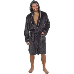 CityComfort Men's Bathrobe with Hood Super Soft Fleece Men's Dressing Gown with Hood Soft and Comfortable Fleece Robe Dressing Gown Long Men's Gifts