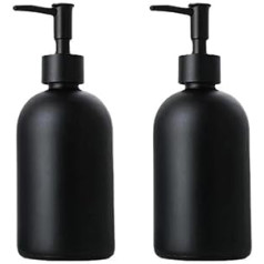 2 Packs 420 ml Glass Soap Dispenser, Black Pump, Liquid Shampoo Lotion, Dispenser Bottle, Hand and Detergent Dispenser for Bathroom, Kitchen, Worktop, Laundry Room