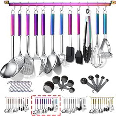 Berglander Rainbow Kitchen Utensils Set, 38 Pieces, Stainless Steel Cookware Set, Kitchen Utensil with Utensil Holder and Hanging Hook, Dishwasher Safe