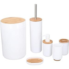 alpina Bathroom Set - Bamboo Bathroom Accessory Set - Toilet Accessory Set with Lotion Dispenser, Bin / Toothbrush Holder / Toothbrush Cup / Toilet Brush and Soap Dish - 6 Pieces