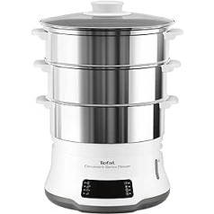 Tefal VC502D Convenient Series Deluxe Steamer | Simple Touch Screen | 8 Programmes | Cooking on 3 Levels | Stainless Steel Container | Durable Quality | Healthy Preparation | Stainless Steel / White