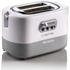 Ariete 159 Toastime 2 Slice Toaster with Tongs, Crumb Drawer, Defrost and Reheat Function, 9 Browning Levels, 700 W, Stainless Steel, White