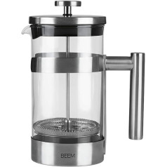 BEEM French Press Coffee Maker - 1 Litre | Coffee Press Stainless Steel Glass | 1 Litre | Camping Coffee Maker | Stainless Steel Press Filter | 8 Cups of Coffee