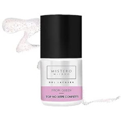 Mistero Milano Prom Queen Top No Wipe Confetti Top hibrīda lakas - Tops bez dispersijas - Hibrīds Tops - Aizsargā visu nagu dizainu - Top Coat Nagu laka nagu kopšanai - UV/LED - 12 ml