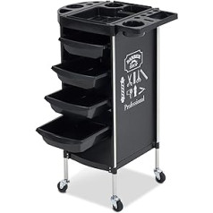 Barberpub 2023BK-N Hairdressing Trolley with 4 Drawers and Wheels, Operating Trolley, Hairdresser Accessories, 36 x 52.5 x 84.5 cm, Beauty Salon Trolley, Stackboy Trolley (Black)