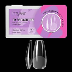 Mylee Fix & Flash mīkstie gēla uzgaļi [Long Ballerina] Mīkstie gēla nagu uzgaļi ar pilnīgu pārklājumu, želejveida nagu pieaudzēšana, elastīga un izturīga, 12 dažādi izmēri, 552 gabali