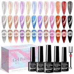 ‎Supwee SUPWEE Cat Eye gēla nagu lakas komplekts, 12 krāsas 9D Cat Magnetic Eye Gel Nagu Lakas Hologrāfisks Glitter Cat Eye Gēla nagu laka ar Magnet Soak-Off UV Gel Nail Art Manikīra salons