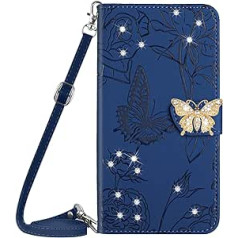 Vqwq mobilā tālruņa futrālis Xiaomi Mi 13 5G — 1,5 M Lanyard Glitter Butterfly aizsargmaciņš Xiaomi Mi 13 5G ādas futrālim kartes slota atveramam korpusam magnēts [HT03]-Blue 1