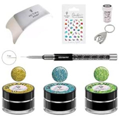 ‎Generic Victoria Vynn Nail Art Bundle: Glitter Gel, Manicure Pad, Nail Art Brush, Quick Art Sticker & Bit Foil Decoration Film - Perfect for Creative Nail Design