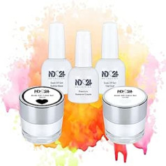 Nd24 Naildesign Premium Bundle Black & White Soak Off Gel Collection Rubber Base Top Coat and Cream Remover - Highly Pigmented UV LED Gel Polish - Rich Colour Durable - Easy Peel Off - 5 Pieces