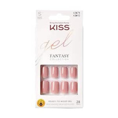 Kiss Gel Fantasy Collection nagu manikīra komplekts, lentes, īsi kvadrātveida mākslīgie nagi, iekļauti 28 mākslīgie nagi, nagu līme, nagu vīle un manikīra kociņi