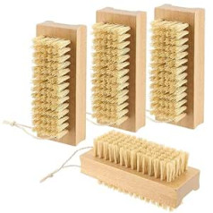 Heihak Nail Brush Wooden Double Sided Stiff Fingernail Brush with Hanging Rope Nail Cleaning Brush for Hand, Fingernails, Toenails, 4 Pieces