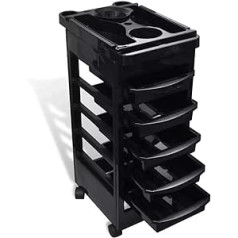 Ausla Hairdressing Trolley with Wheels for Hairdressing Salon, Professional Trolley with 5 Drawers and Tool Tray 49 x 32 x 82.5 cm