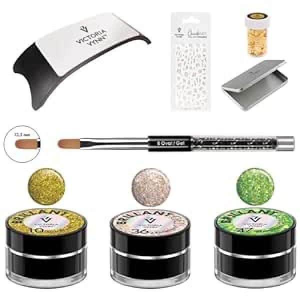 ‎Generic Exclusive nail care set: Nail Art Silver Box 178x108x15mm pencil case, bit foil decoration foil - gold, manicure pad (black) and more - ideal for nail design and manicure