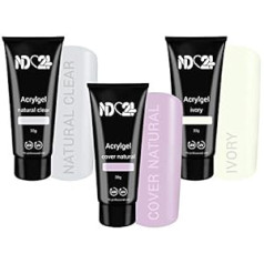 Nd24 Naildesign Poly Acrylic Gel Tube Set French Clear + Cover Natural + Ivory (3 x 30 g)