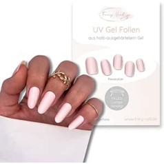 Fairy Nail UV nagu folijas, pašlīmējošās gēla folijas, daļēji sacietējušas, iepakojumā ir 16 nagu ietīšanas, nagu lakas sloksnes līmēšanai (Revolution Pink)