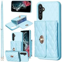 Vqwq ādas maka maka futrālis Samsung Galaxy A34 5G — Crossbody kartes slots, metāla statīvs, magnētisks atvāžamais futrālis, triecienizturīgs maka aizsargmaciņš Samsung Galaxy A34 5G [21] zils