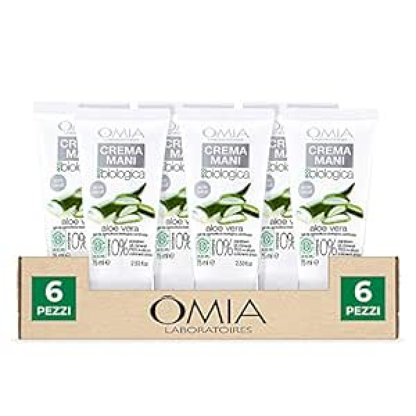 Omia , Ecobio Aloe Vera roku krēms, barojošs un aizsargājošs krēms sausām un jutīgām rokām - dermatoloģiski pārbaudīts, bez SLES un PEG, iepakojumā 6 x 75 ml