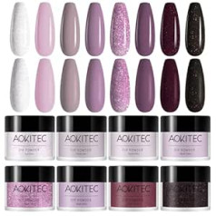 Aokitec 8 Colours Dipping Powder Kit, Dipping Nail Powder, Aokitec Fashion Dip Powder, Nail Dipping Powder, French Nail Art, Manicure for Salon, DIY & Home, Nail Powder, Mirror Powder