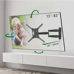 Barkan Long TV Wall Mount, 13-75 Inch Swivelling/Tilt/Full Motion Premium Flat & Curved TV Mount, Holds up to 43 kg, Extra Long Extension, for LED OLED LCD, Max. VESA 600 x 400