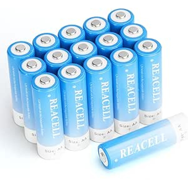 REACELL Pack of 16 AA baterijas 2800 mAh uzlādējamās baterijas Mignon NI-MH uzlādējamās baterijas 1,2 V zema pašizlāde ar bateriju kārbu