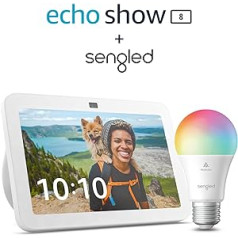 Echo Show 8 (3. Gen., 2023) | Weiß + Sengled LED-Smart-Glühbirne (E27), Funktionert mit Alexa - Smart Home-Einsteigerpaket