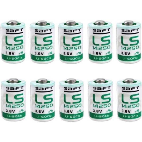 Iepakojumā 10 x Saft LS14250 1/2AA litija akumulators Li-SOCl2 3.6V 1200mAh LS-14250