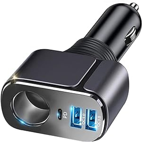 Cigarette Lighter USB, 56 W [PD3.0 + Dual QC3.0] Car USB Adapter, [60° Adjustable] Car Charger, 4-in-1 Car Charger Quick Charge for iPhone 14/13/12/11/XS/X/XR, iPad, Samsung Galaxy S22/S21, Pixel etc