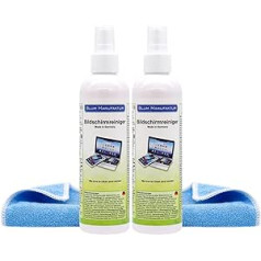 BLUM MANUFAKTUR - 2X 250ml Bildschirmreiniger + Mikrofasertuch 30 x 30 cm - Screen Cleaner - PC-Reiniger - Monitorreiniger - Made in Germany