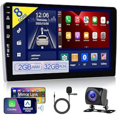 Automašīnas radio 8 Core 2 DIN Android 12 ar Carplay, Android Car, Mirror Link 2GB + 32GB Radio Hodozzy 9 collu IPS skārienekrāna automašīnas radio ar GPS Navi, Bluetooth 5.1 FM/AM/RDS radio WiFi 4G DSP atpakaļgaita