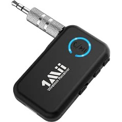 1Mii AUX Bluetooth adaptera automašīna, Bluetooth 5.0 ligzdas uztvērējs ar brīvroku zvaniem, bezvadu Bluetooth mūzikas uztvērējs stereo sistēmai/skaļrunim, dubults savienojums, 15 stundu atskaņošanas laiks -ML100