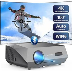 AutoFokus/Trapecveida korekcijas 4K projektors mājas kinozāles WiFi 6 1080P Native 1200 ANSI Lumen ar Bluetooth Android HDMI USB viedtālrunim/DVD/Switch/TV Stick/PC (sudraba)